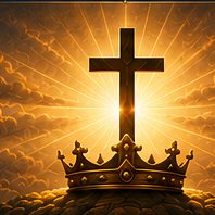 A cross illuminated by warm light.