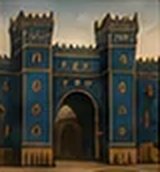 Illustrated blue Ishtar Gate of Babylon.
